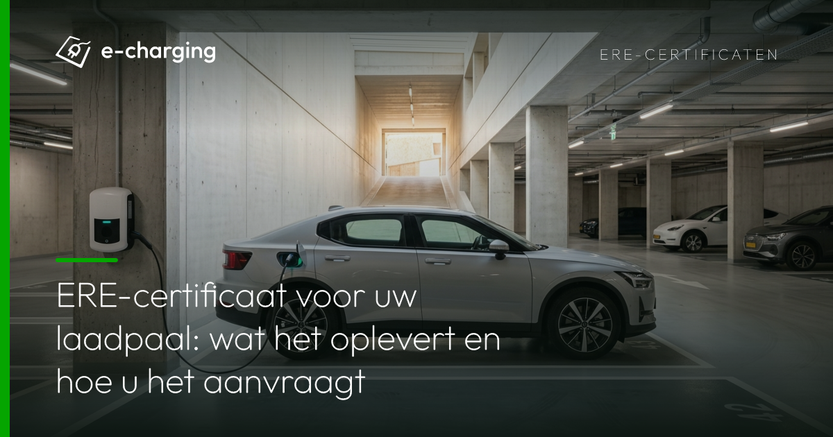 Elektrische laadpaal in parkeergarage van vastgoedcomplex voor ERE-certificaat aanvraag