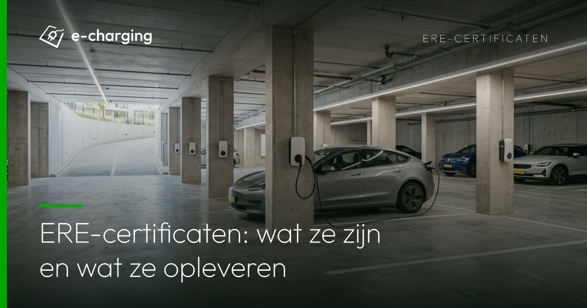 Elektrische laadpalen in parkeergarage van appartementengebouw, relevant voor ERE-certificaten en laadinfrastructuur