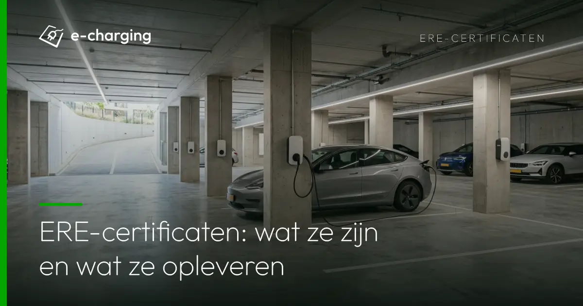 Elektrische laadpalen in parkeergarage van appartementengebouw, relevant voor ERE-certificaten en laadinfrastructuur