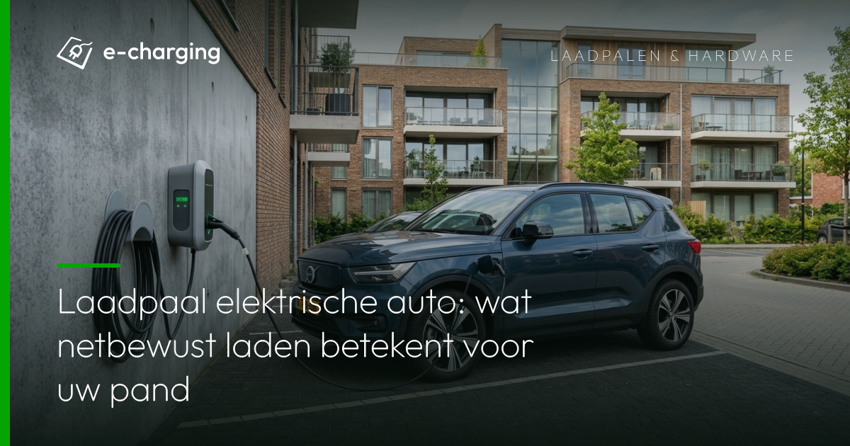 Laadpaal elektrische auto bij appartementencomplex voor netbewust laden op eigen terrein
