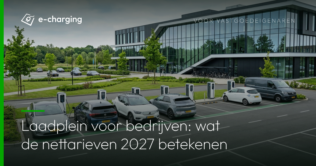 Laadplein voor bedrijven met meerdere laadpalen voor elektrische auto's op een bedrijventerrein in Nederland