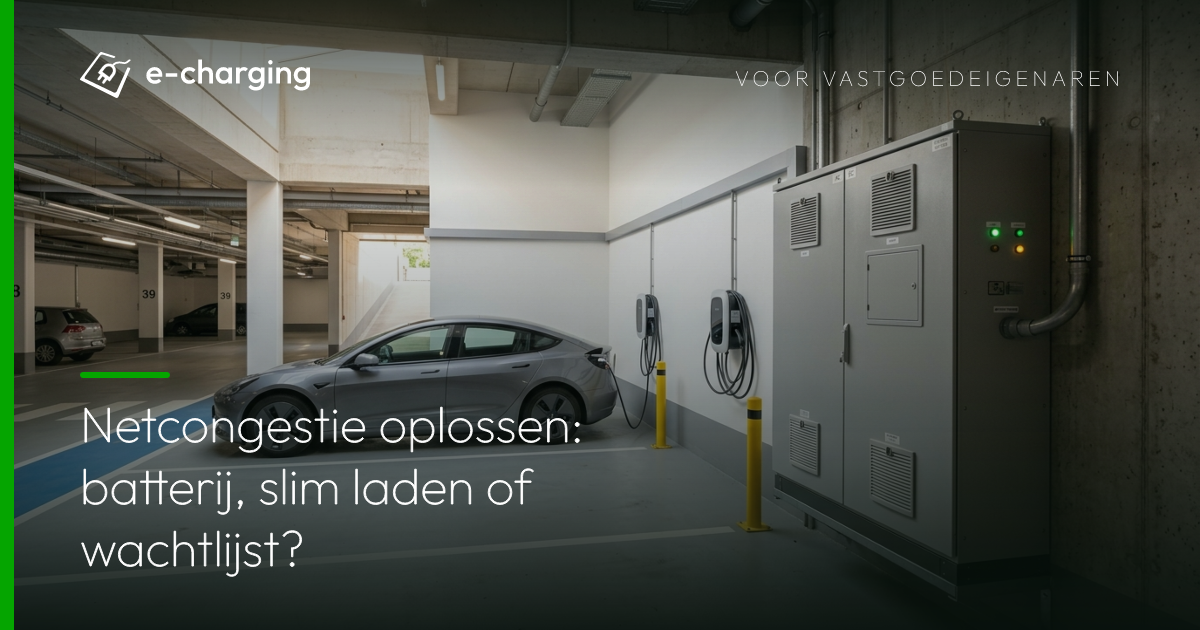 Batterijopslagsysteem naast laadpalen in parkeergarage als oplossing voor netcongestie bij vastgoed