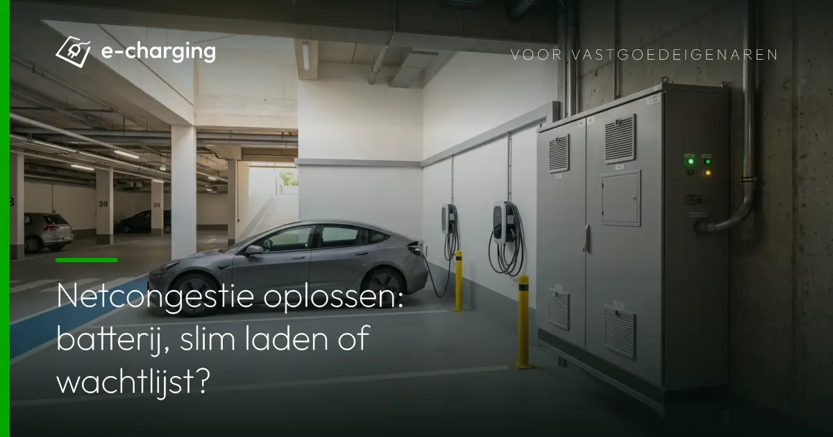 Batterijopslagsysteem naast laadpalen in parkeergarage als oplossing voor netcongestie bij vastgoed