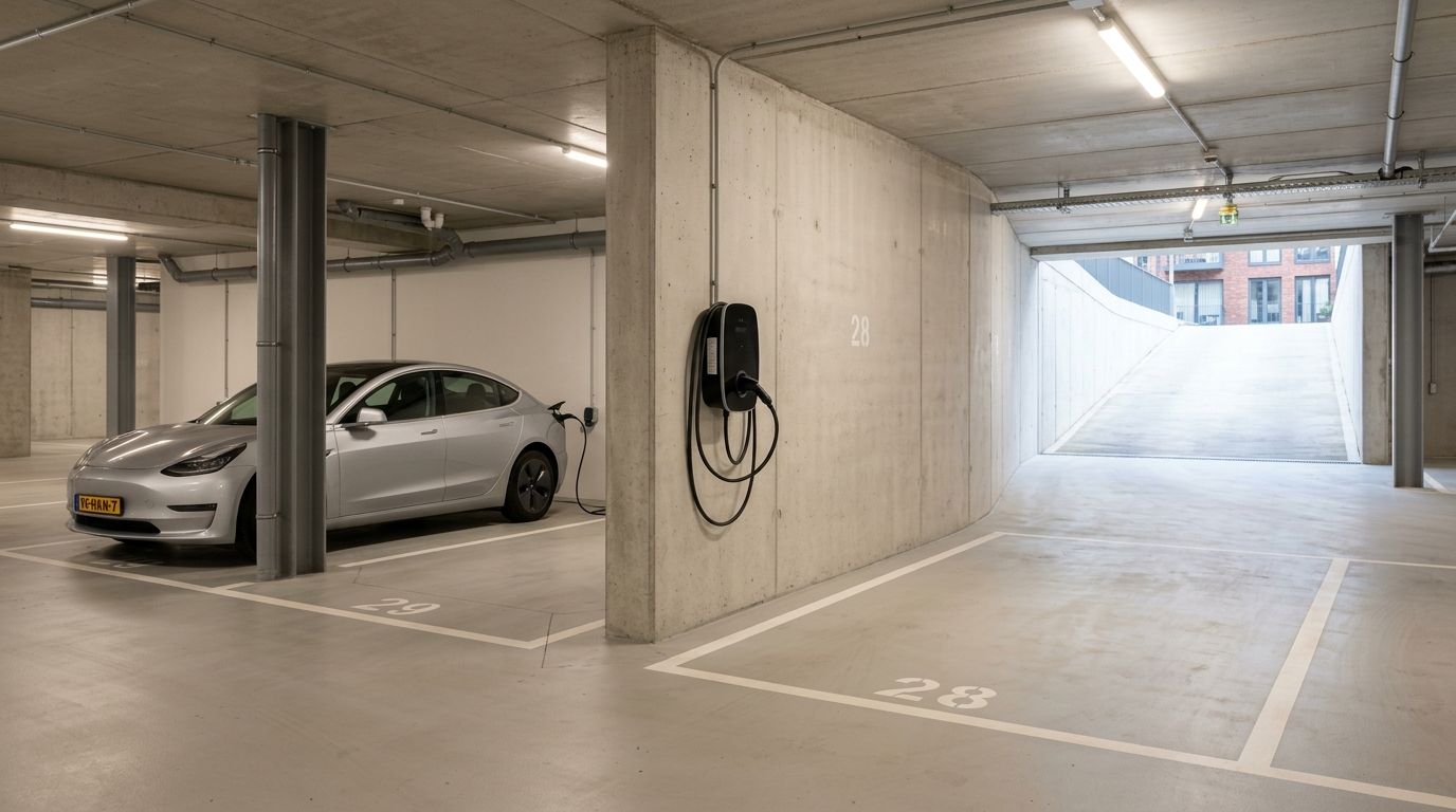 Laadpaal in parkeergarage van appartementencomplex, relevant voor jurisprudentie laadpaal VvE