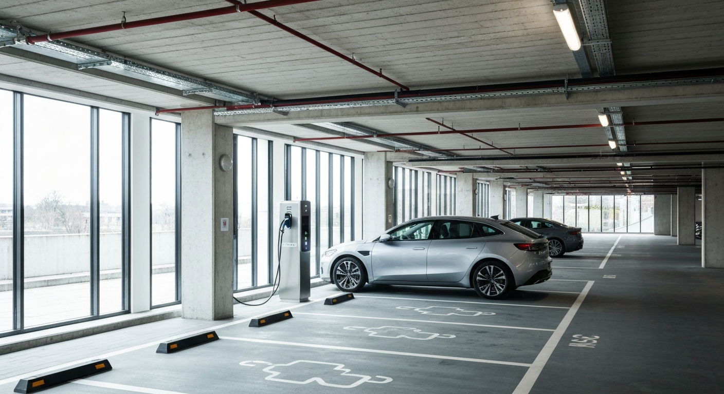 Laadpaal geplaatst bij parkeerplaats in ondergrondse garage van een VvE-appartementencomplex