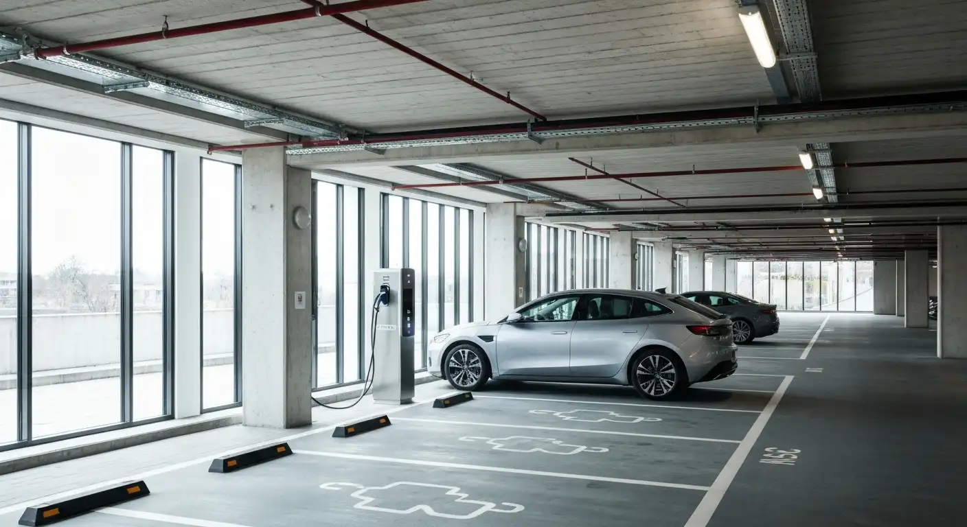 Laadpaal geplaatst bij parkeerplaats in ondergrondse garage van een VvE-appartementencomplex