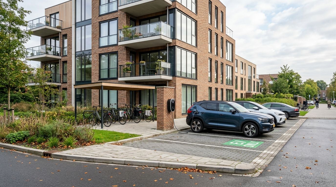 Slimme laadpaal bij appartementencomplex helpt netcongestie beperken voor vastgoedeigenaren